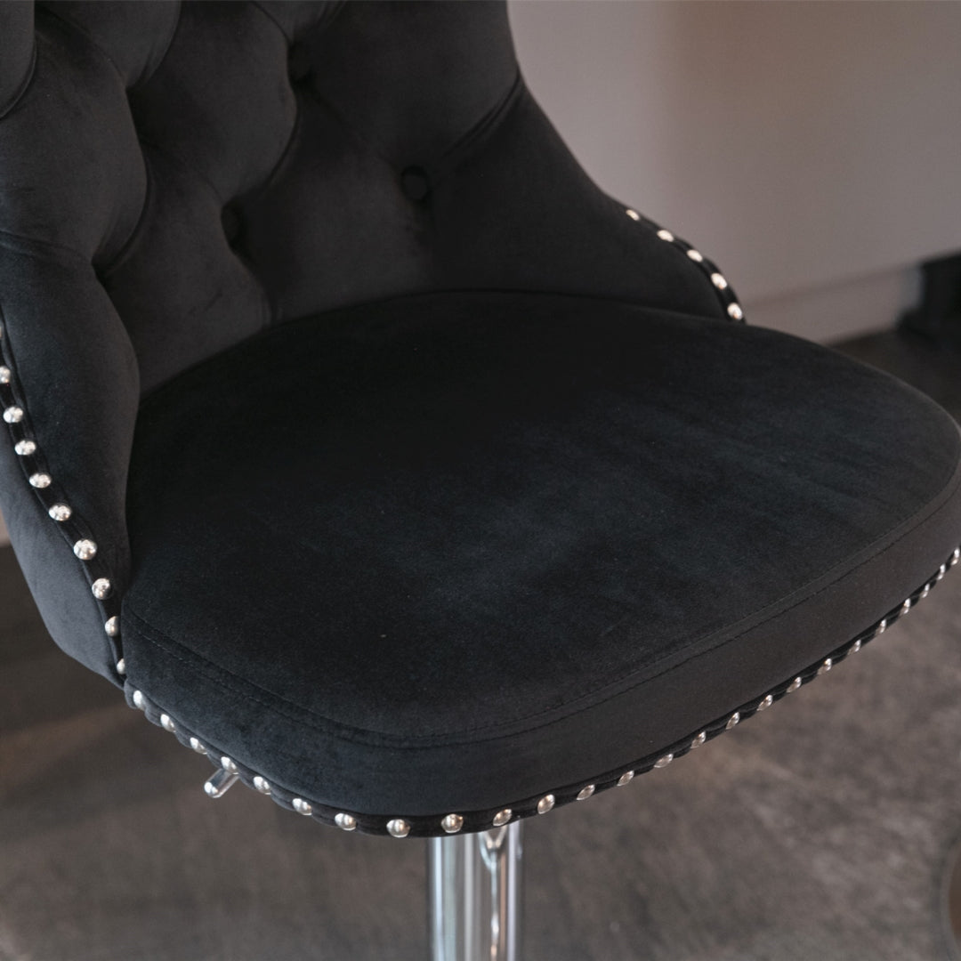 4x Height Adjustable Swivel Bar Stool Velvet Studs Barstool, Black