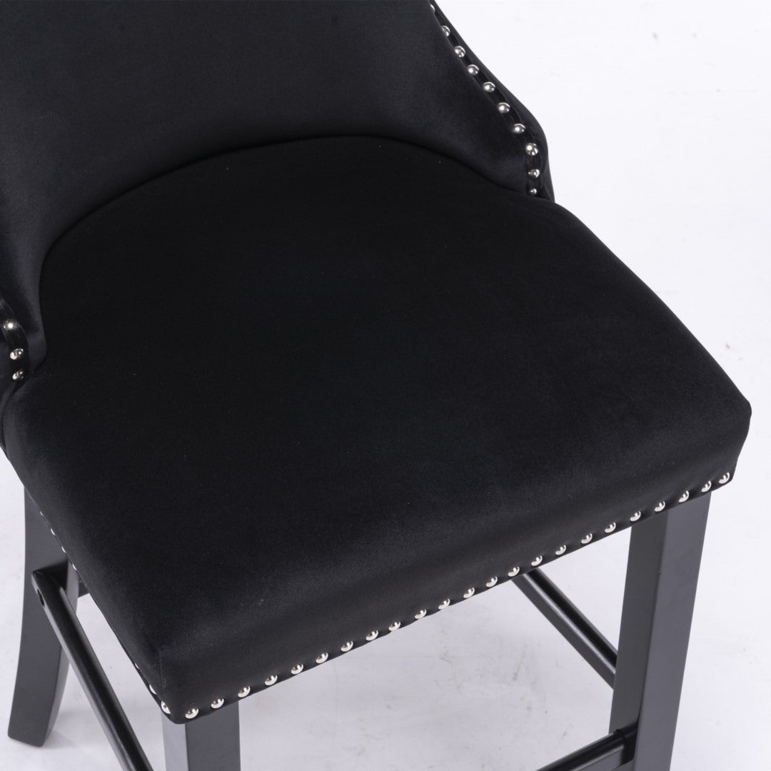 4x Velvet Upholstered Button Tufted Bar Stools with Wood, Black