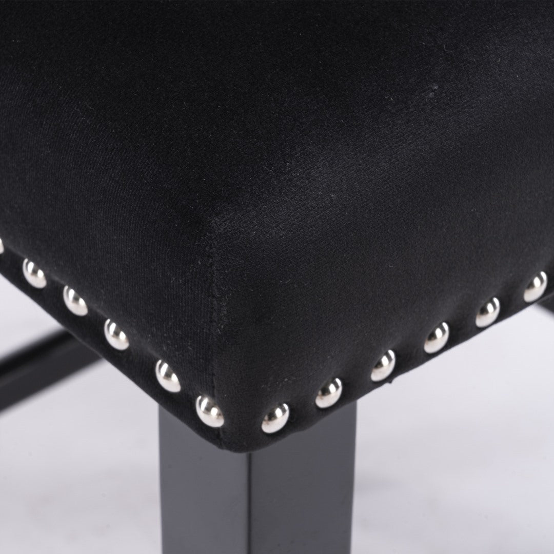 4x Velvet Upholstered Button Tufted Bar Stools with Wood, Black