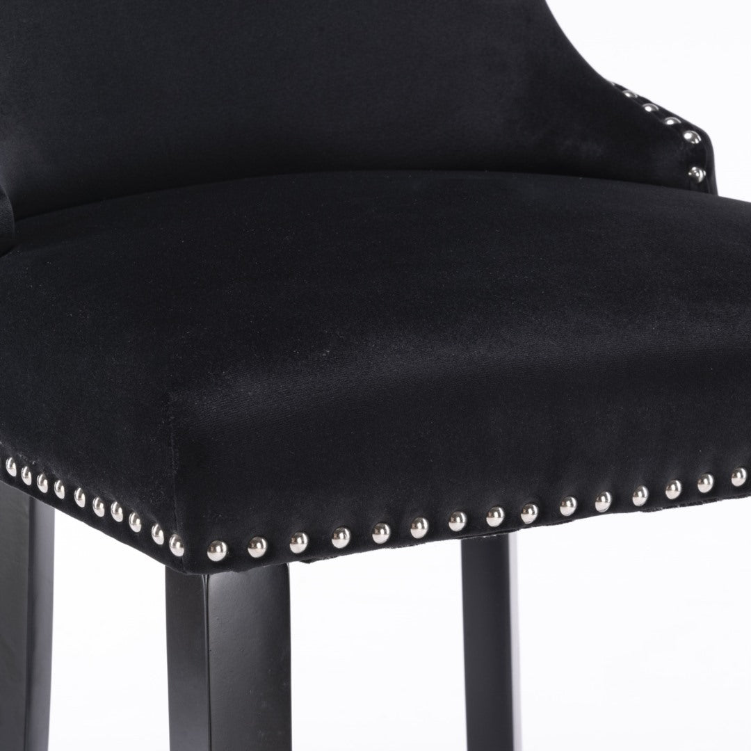 4x Velvet Upholstered Button Tufted Bar Stools with Wood, Black