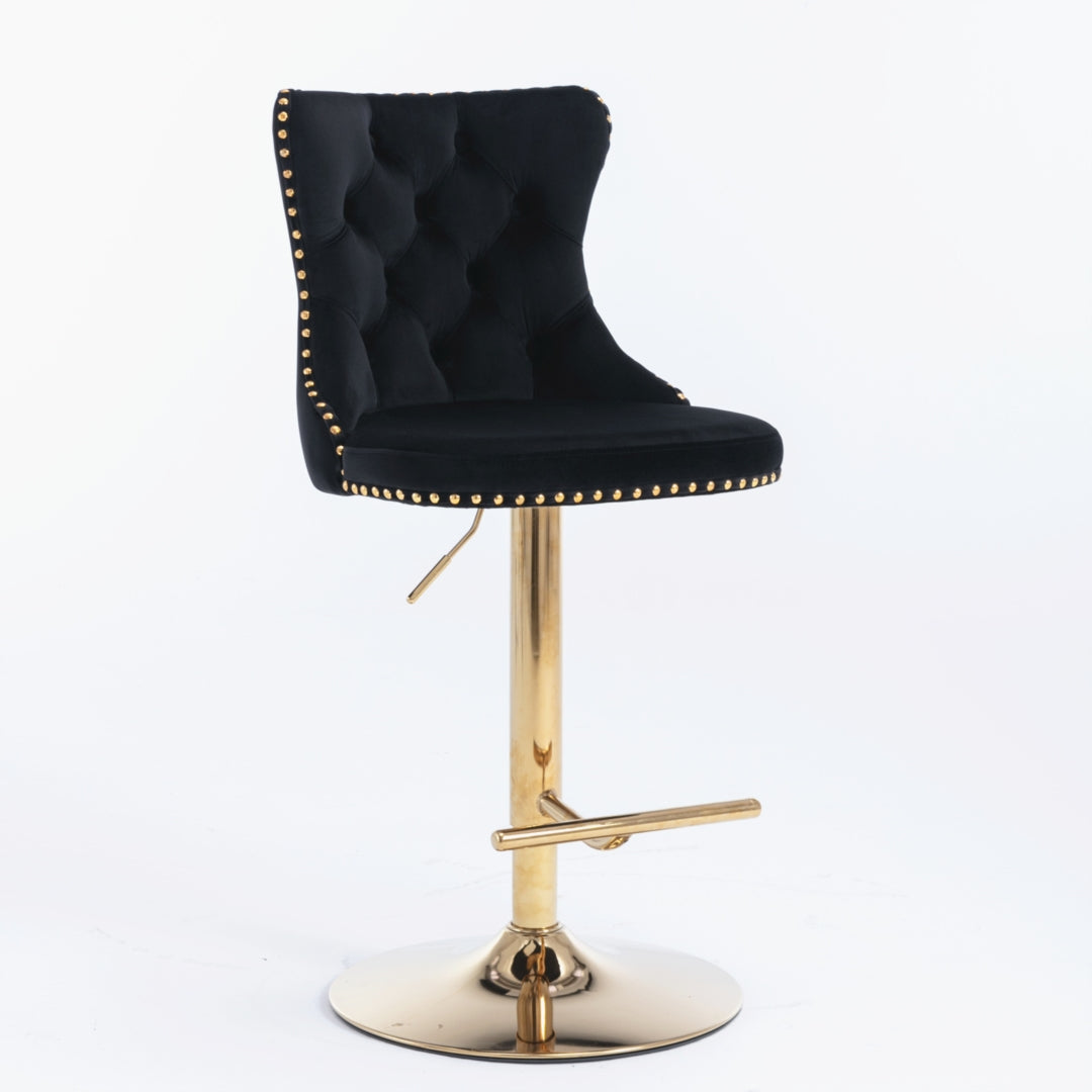4x Height Adjustable Swivel Bar Stool Velvet Studs Barstool, Black