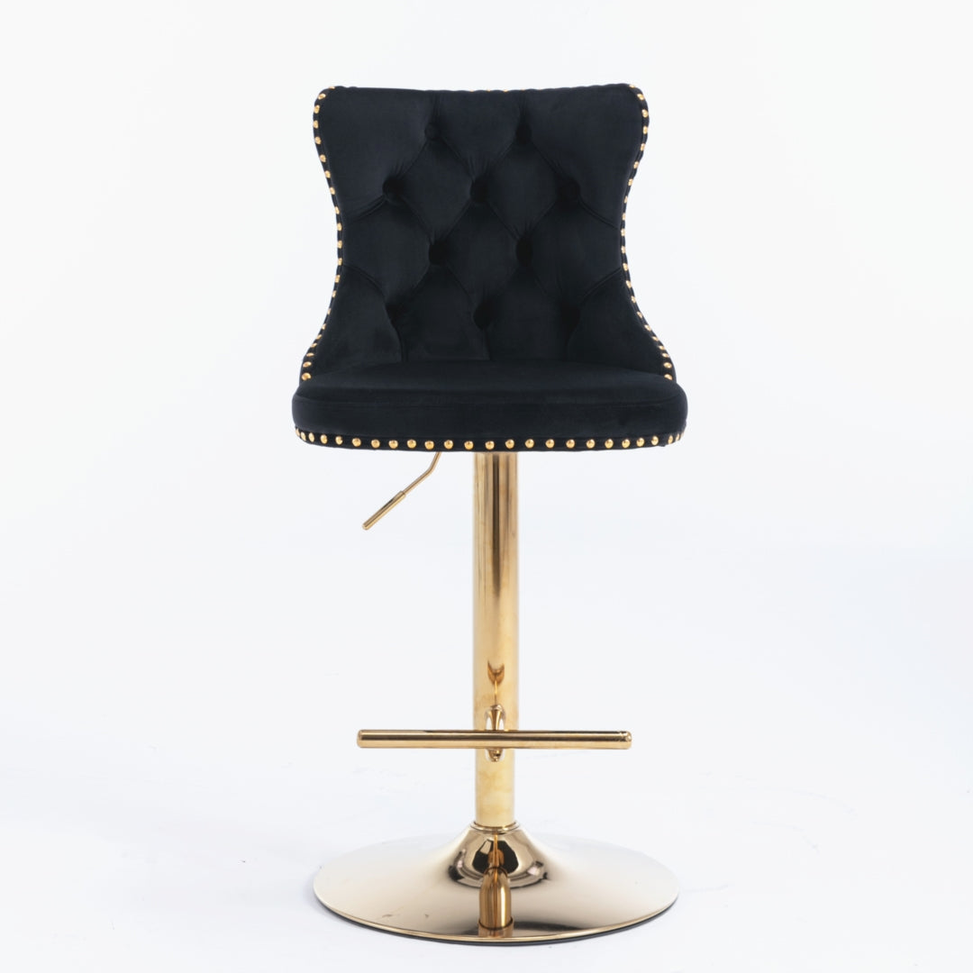 4x Height Adjustable Swivel Bar Stool Velvet Studs Barstool, Black