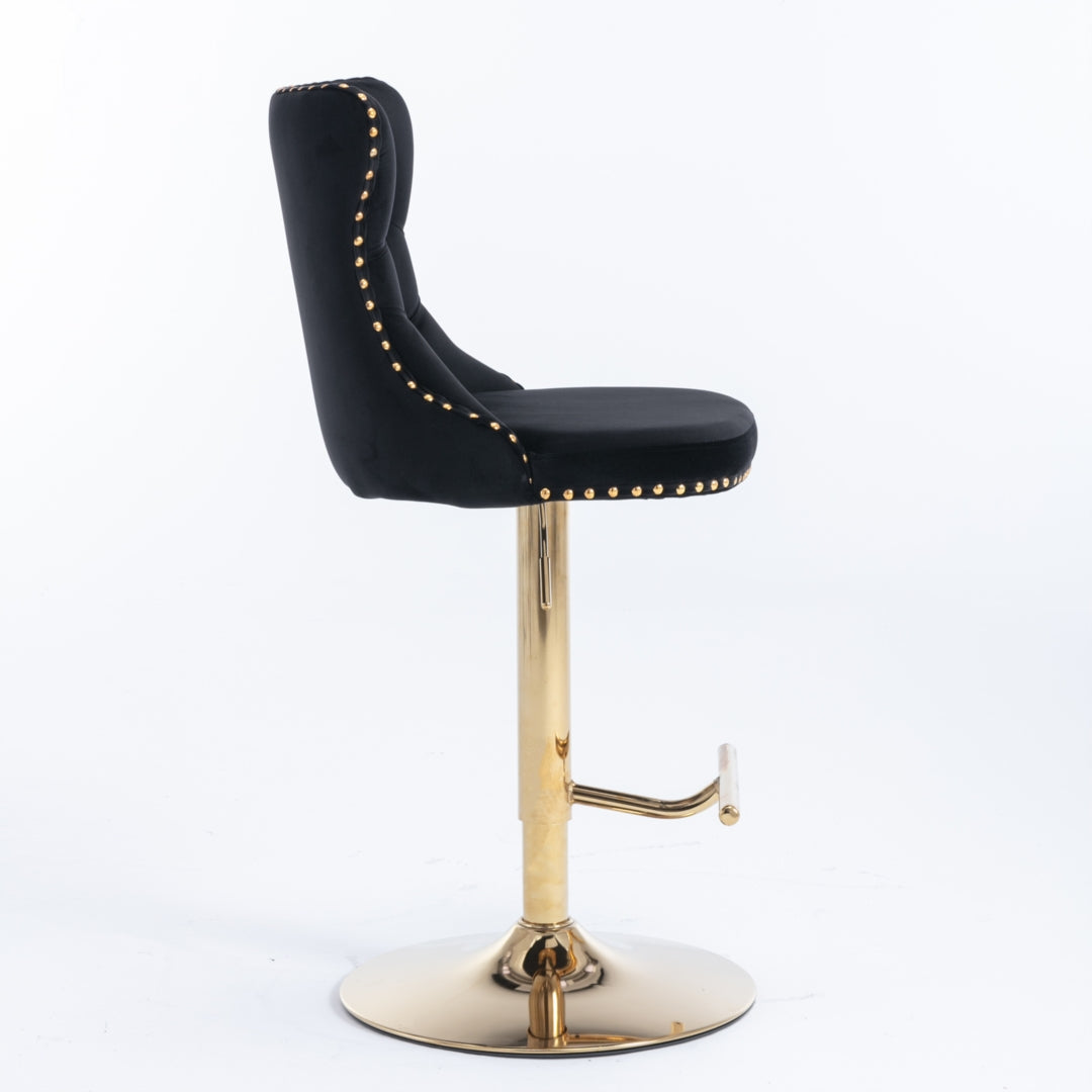 4x Height Adjustable Swivel Bar Stool Velvet Studs Barstool, Black