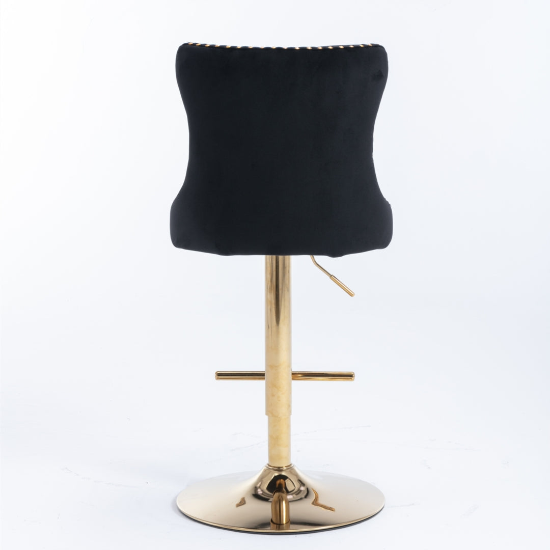 4x Height Adjustable Swivel Bar Stool Velvet Studs Barstool, Black