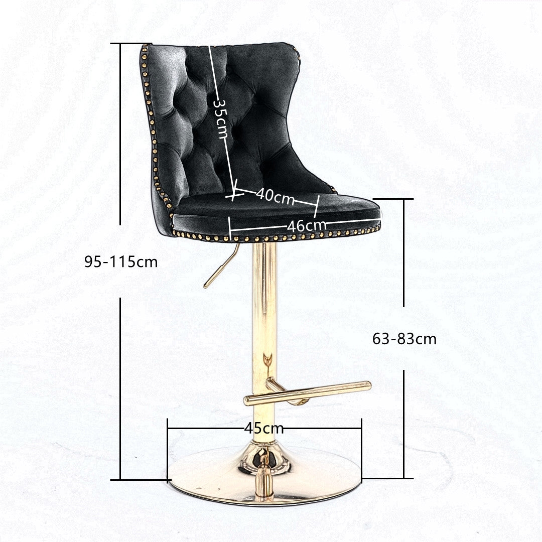 4x Height Adjustable Swivel Bar Stool Velvet Studs Barstool, Black