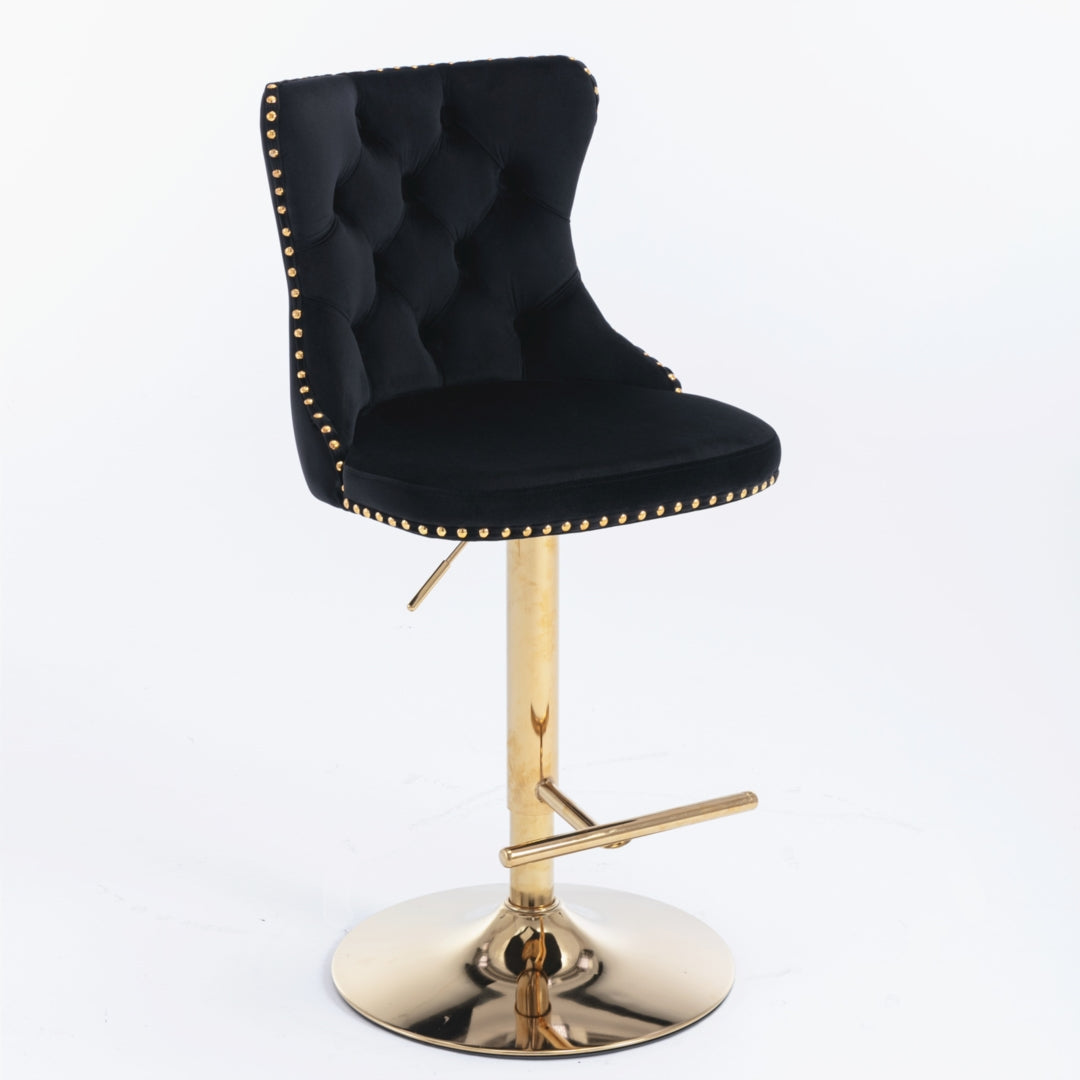 4x Height Adjustable Swivel Bar Stool Velvet Studs Barstool, Black