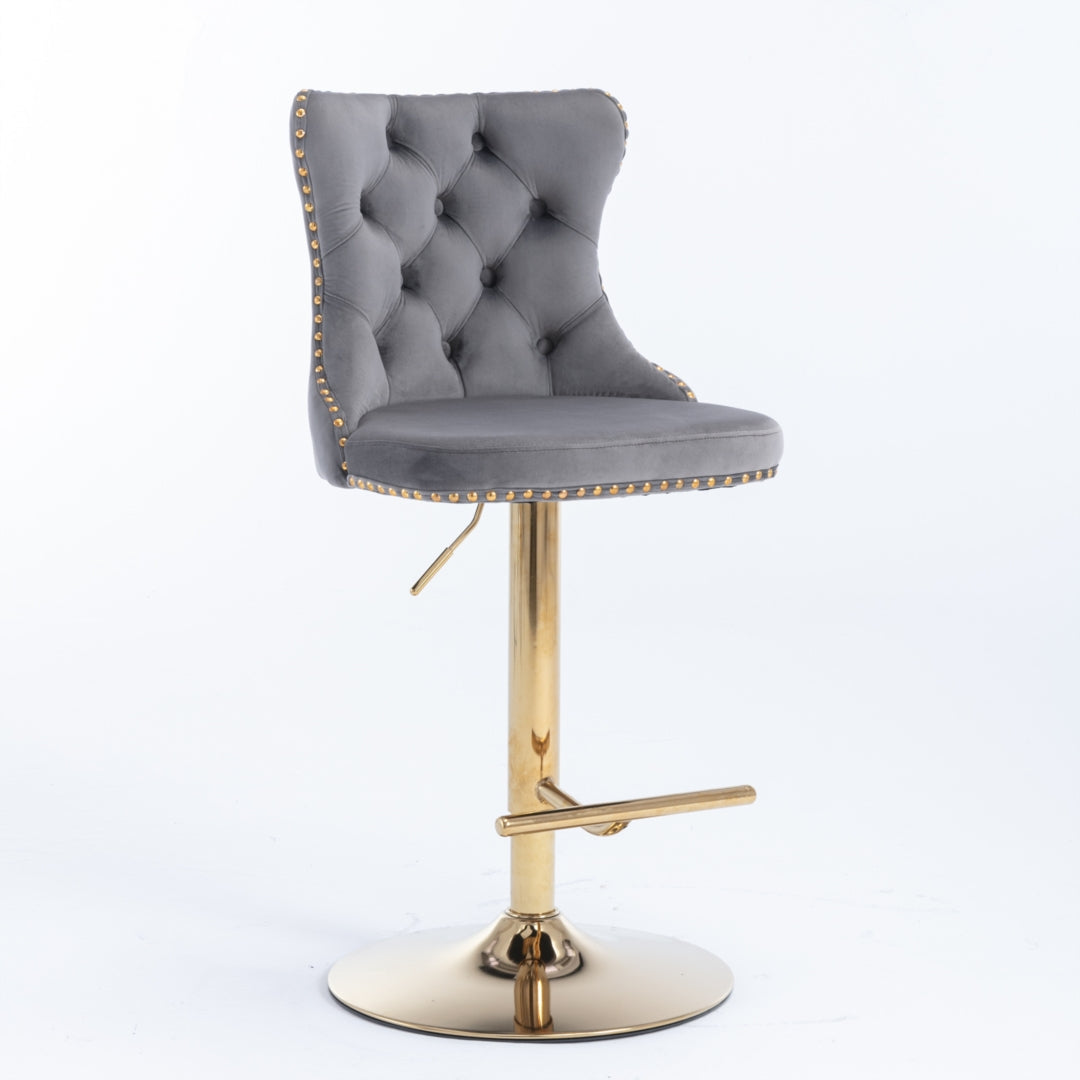 4x Height Adjustable Swivel Bar Stool Velvet Studs Barstool, Grey