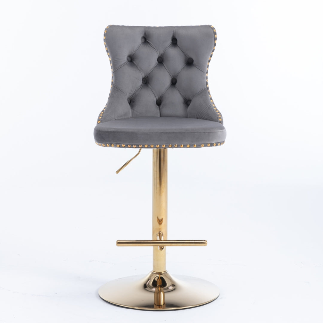 4x Height Adjustable Swivel Bar Stool Velvet Studs Barstool, Grey