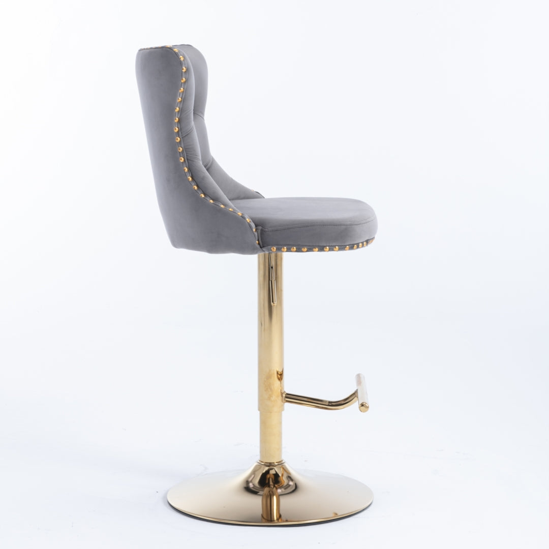4x Height Adjustable Swivel Bar Stool Velvet Studs Barstool, Grey
