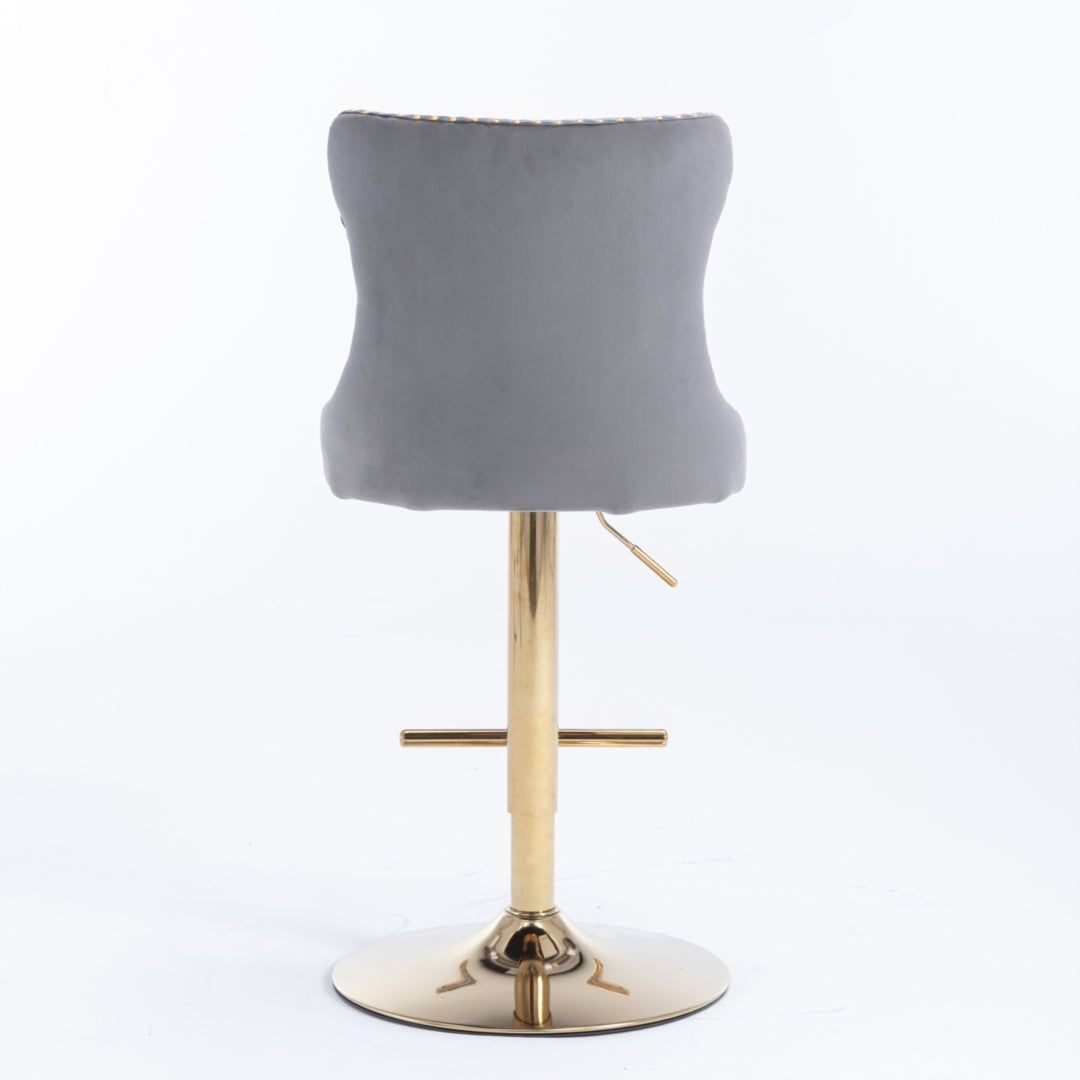 4x Height Adjustable Swivel Bar Stool Velvet Studs Barstool, Grey