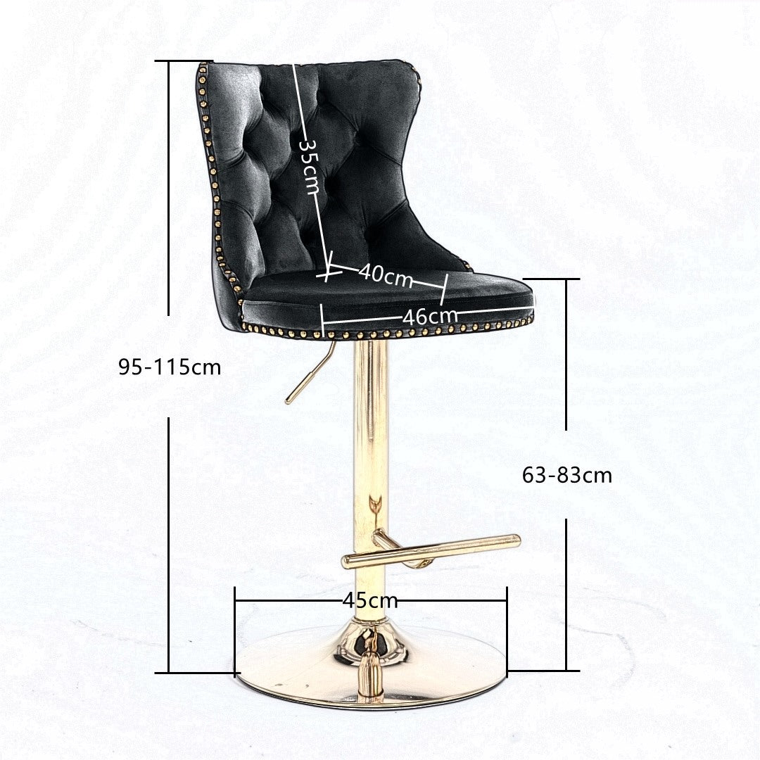 4x Height Adjustable Swivel Bar Stool Velvet Studs Barstool, Grey