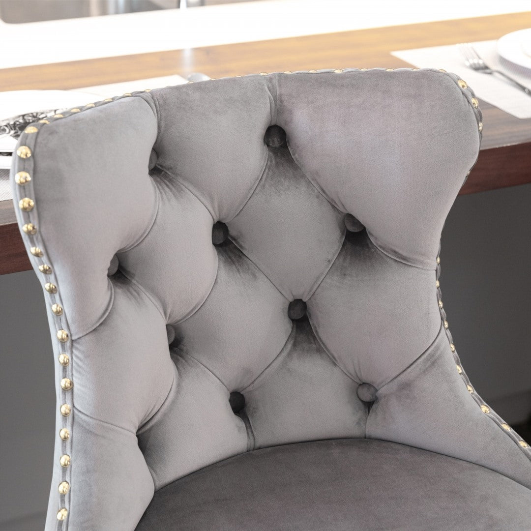 4x Height Adjustable Swivel Bar Stool Velvet Studs Barstool, Grey