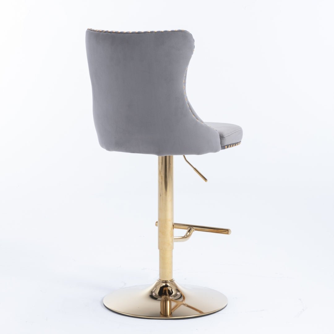 4x Height Adjustable Swivel Bar Stool Velvet Studs Barstool, Grey