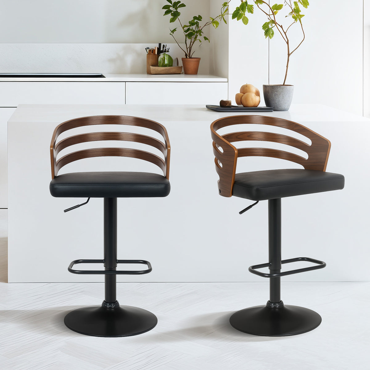 Sarantino Bentwood Walnut Barstool Leather Seat And Metal Base