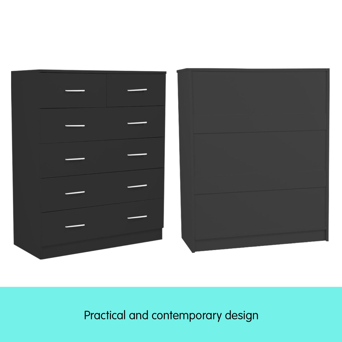Sarantino Tallboy Dresser 6 Chest Of Drawers Table Cabinet, Black