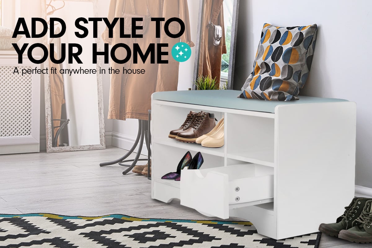 Sarantino Shoe Rack Cabinet Organiser Grey Cushion Stool