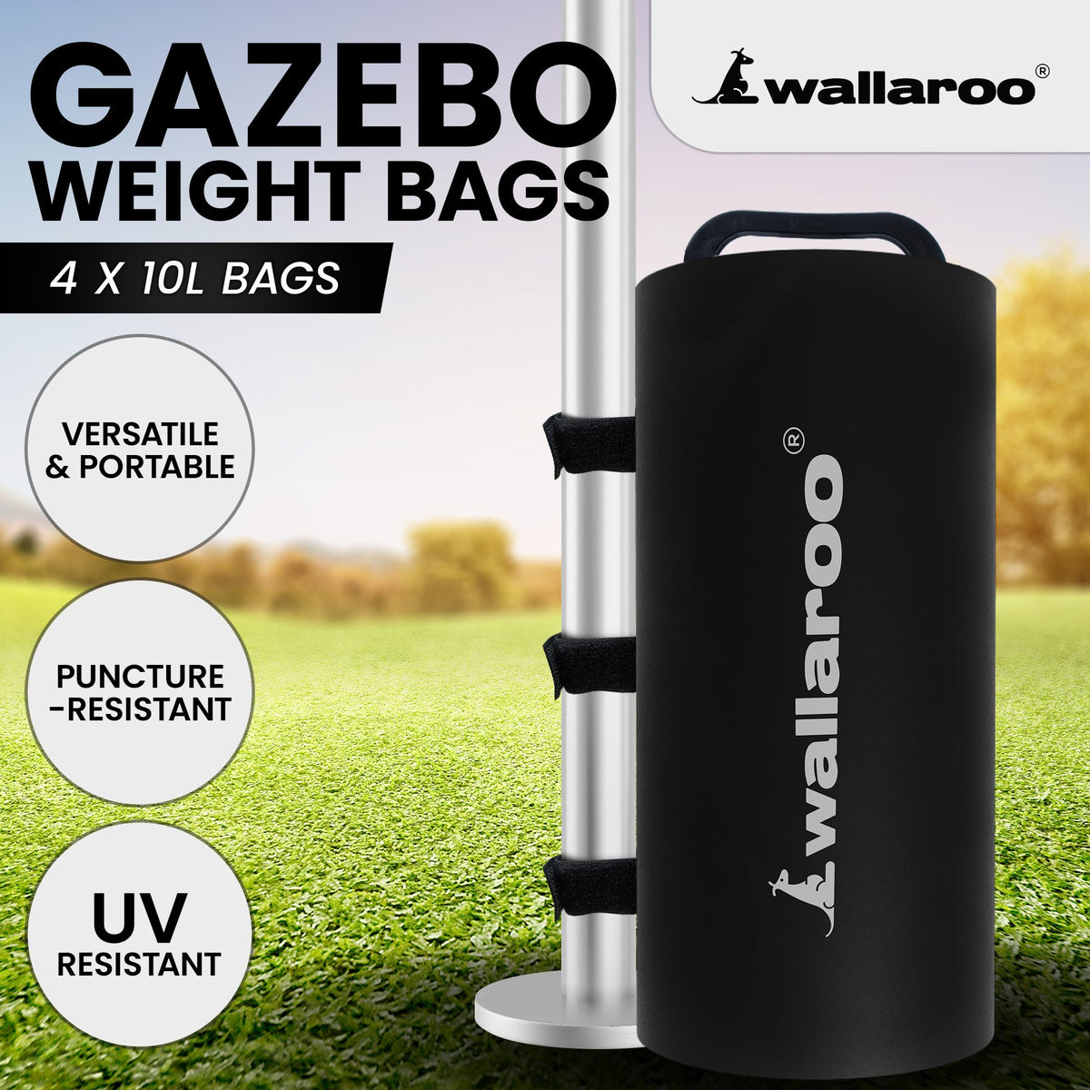 Wallaroo 10L Weight Bags 4 Pcs Gazebo Pods Canopy Eco-friendly, Black