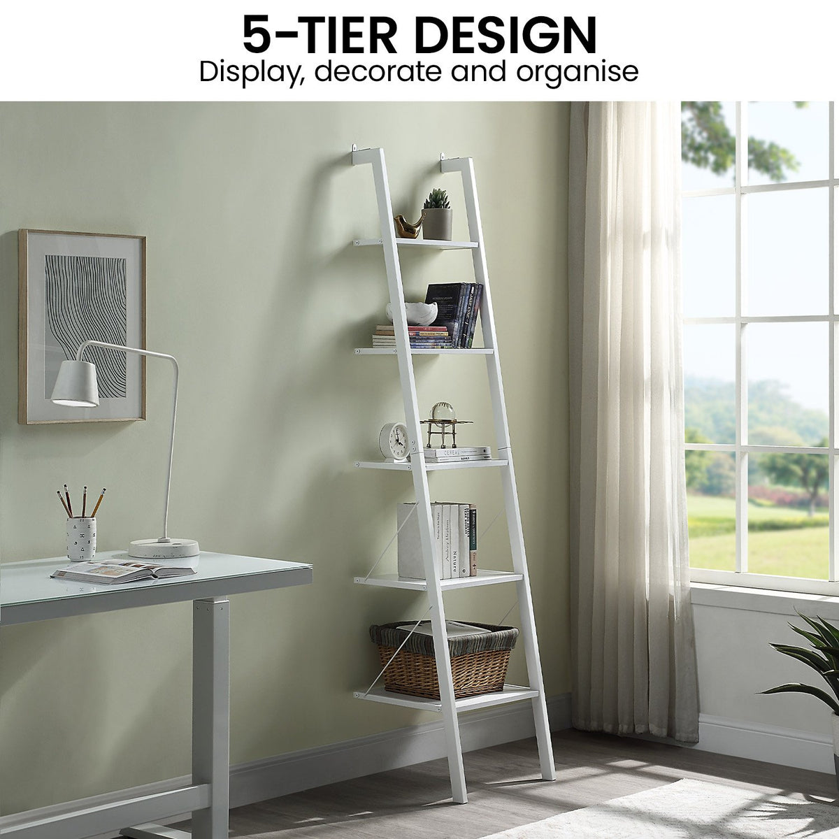 Sarantino Amelia 5-Tier Ladder Shelf in White