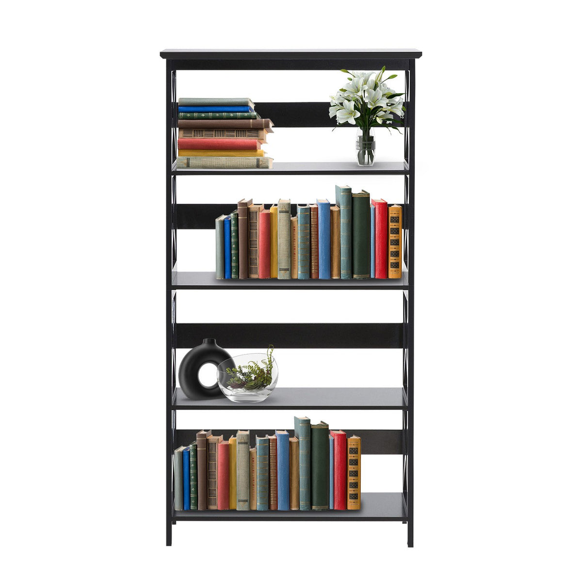 Sarantino Daphne 5-tier Cross Panel Bookshelf