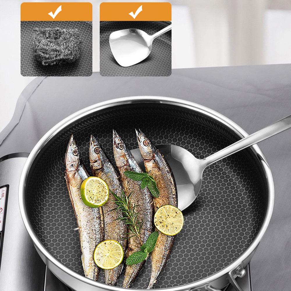 304 Stainless Steel Frying Pan Non-Stick Cooking Frypan Double