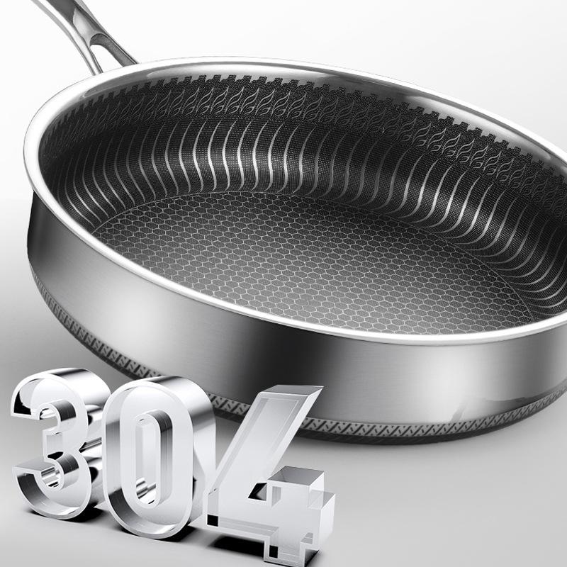 304 Stainless Steel Frying Pan Non-Stick Cooking Frypan Double