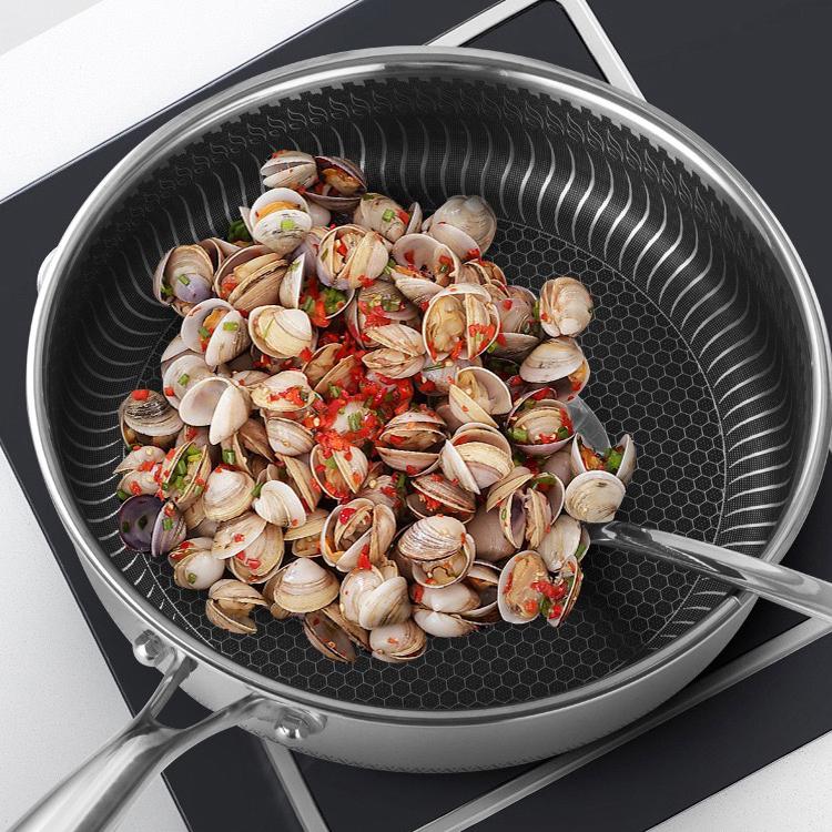Stainless Steel Frying Pan Non-Stick Cooking Frypan Cookware Double