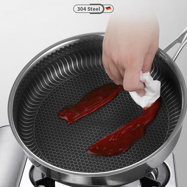Stainless Steel Frying Pan Non-Stick Cooking Frypan Cookware Double
