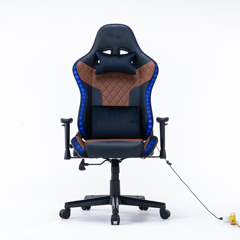 7 RGB Lights Bluetooth Speaker Gaming Chair Ergonomic Racing, Black
