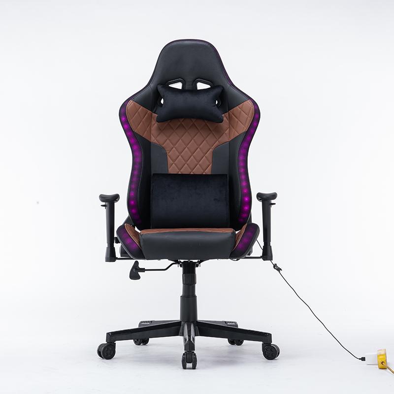 7 RGB Lights Bluetooth Speaker Gaming Chair Ergonomic Racing, Black