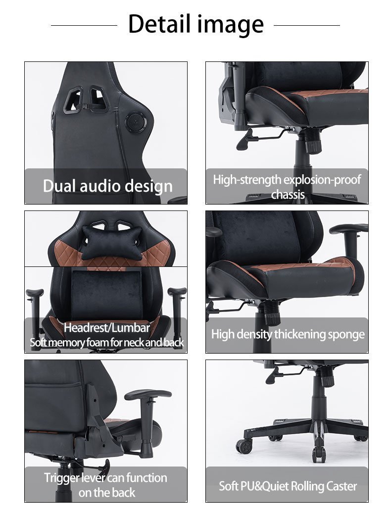 7 RGB Lights Bluetooth Speaker Gaming Chair Ergonomic Racing, Black