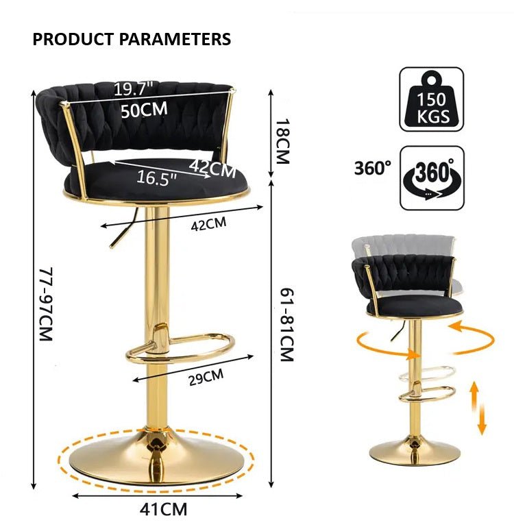SERENITà Ivory Velvet Seat Kitchen Breakfast Bar Stools