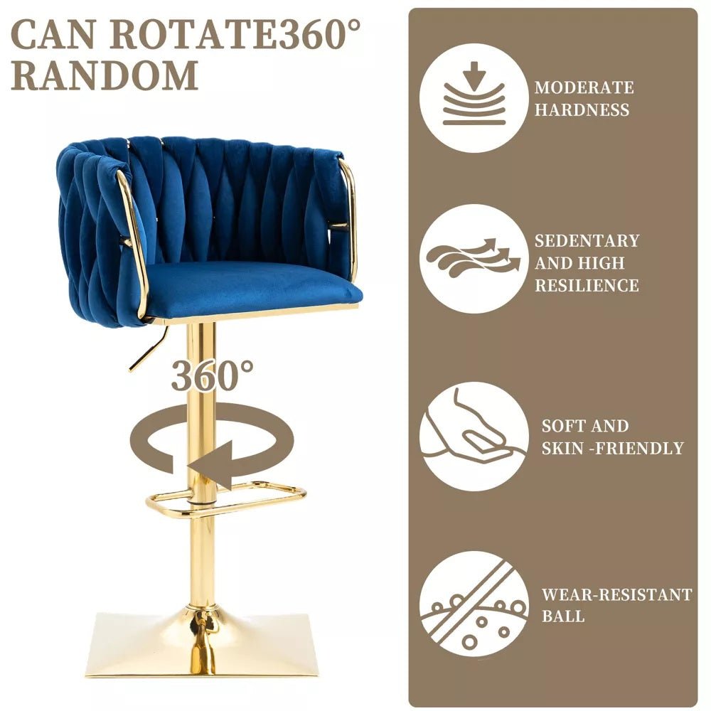 SERENITà Modern Velvet Breakfast Bar Stools Swivel Barstools, Navy