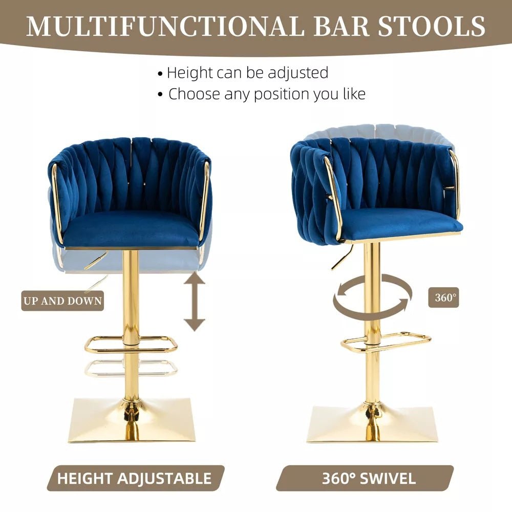 SERENITà Modern Velvet Breakfast Bar Stools Swivel Barstools, Navy