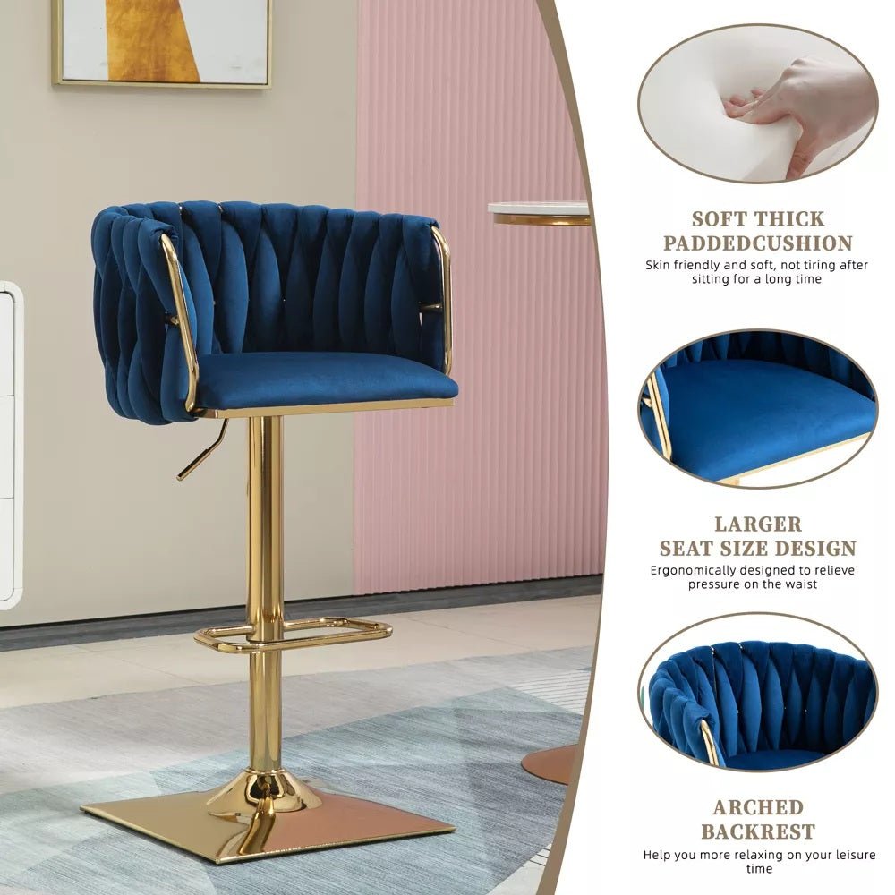 SERENITà Modern Velvet Breakfast Bar Stools Swivel Barstools, Navy