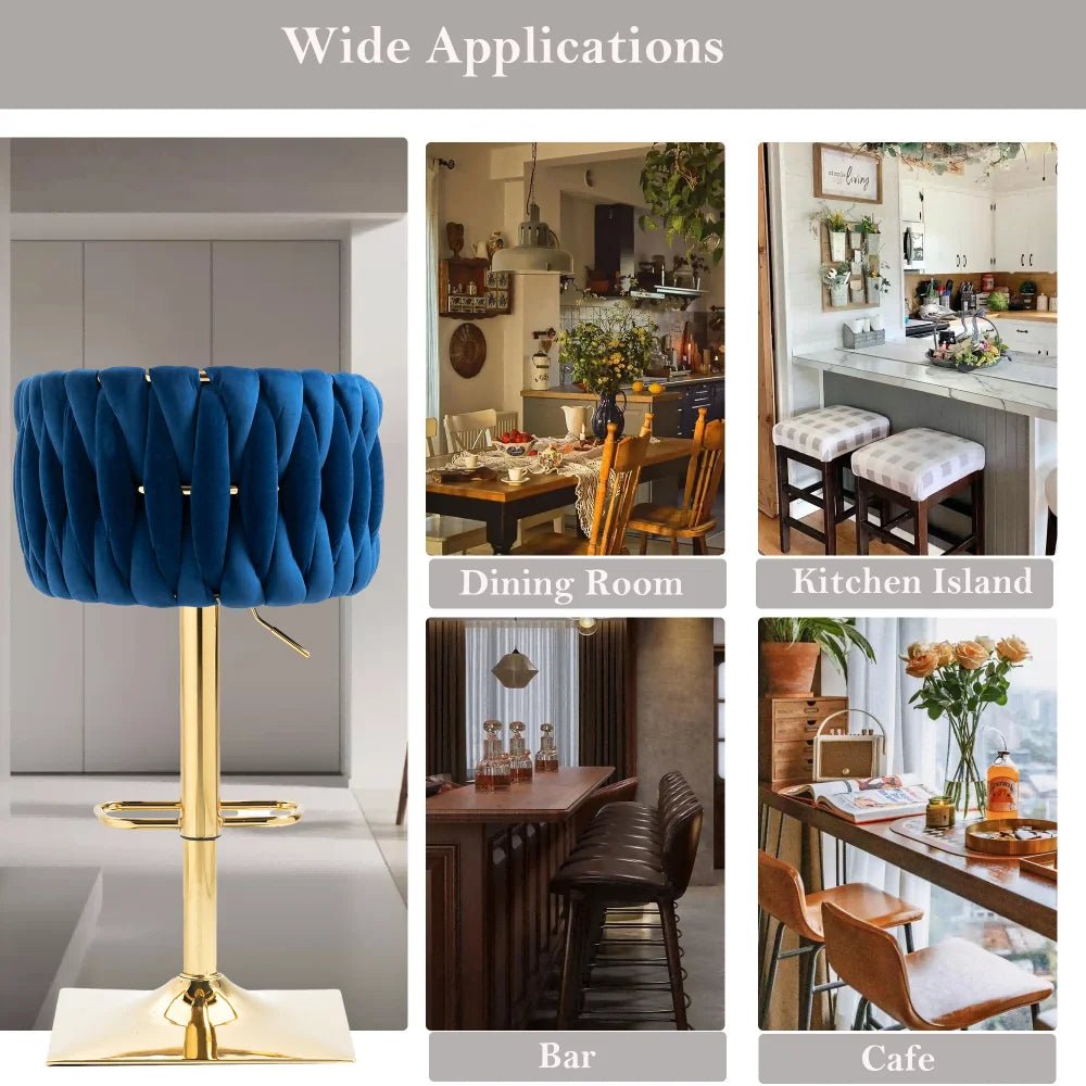 SERENITà Modern Velvet Breakfast Bar Stools Swivel Barstools, Navy