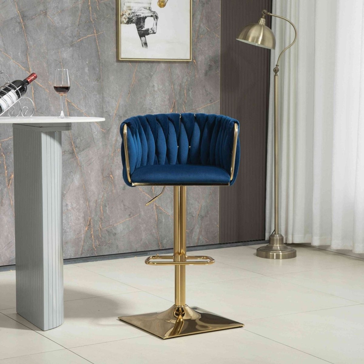 SERENITà Modern Velvet Breakfast Bar Stools Swivel Barstools, Navy