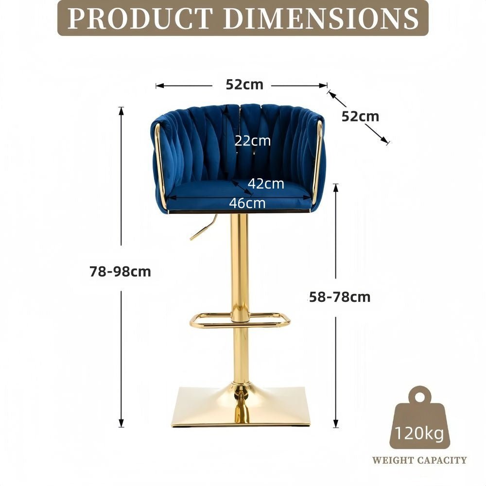 SERENITà Modern Velvet Breakfast Bar Stools Swivel Barstools, Navy