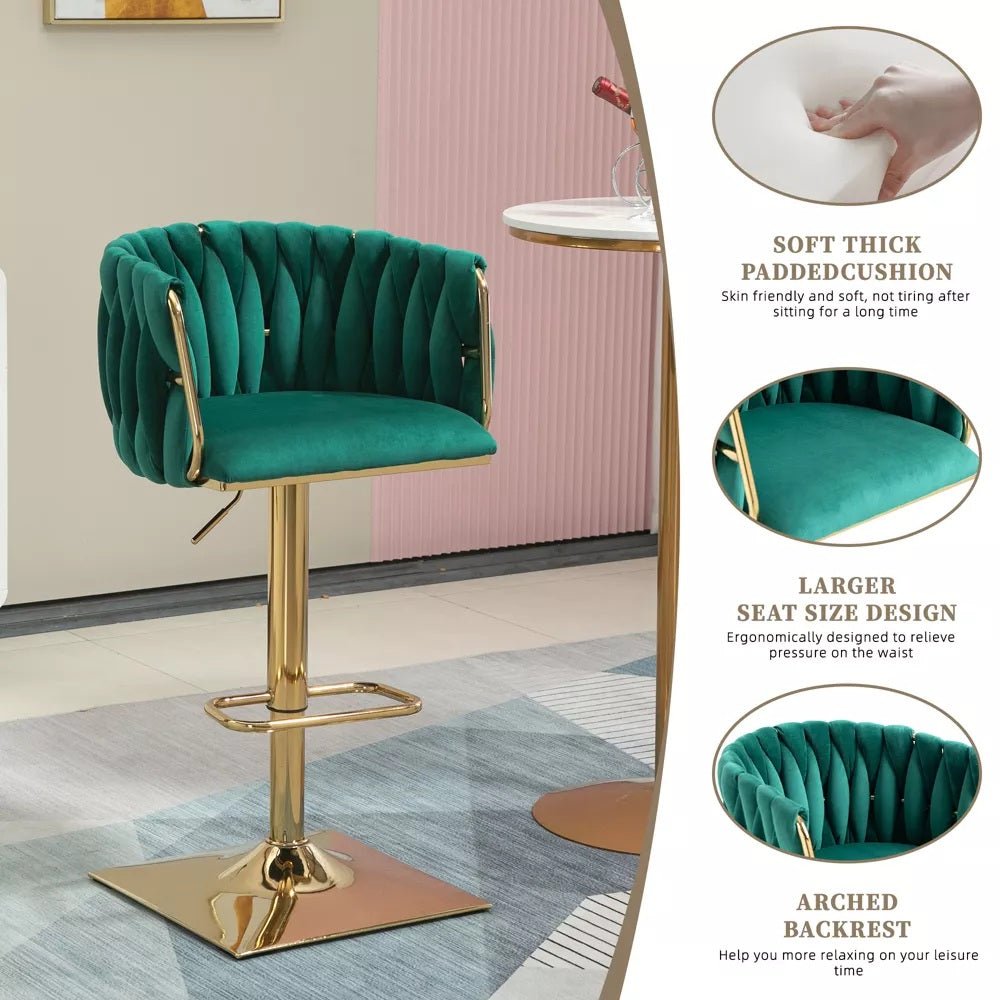 SERENITà Modern Velvet Breakfast Bar Stools Swivel Barstools Adjustable Counter Stools with Backrest Set of 2 Emarald Green