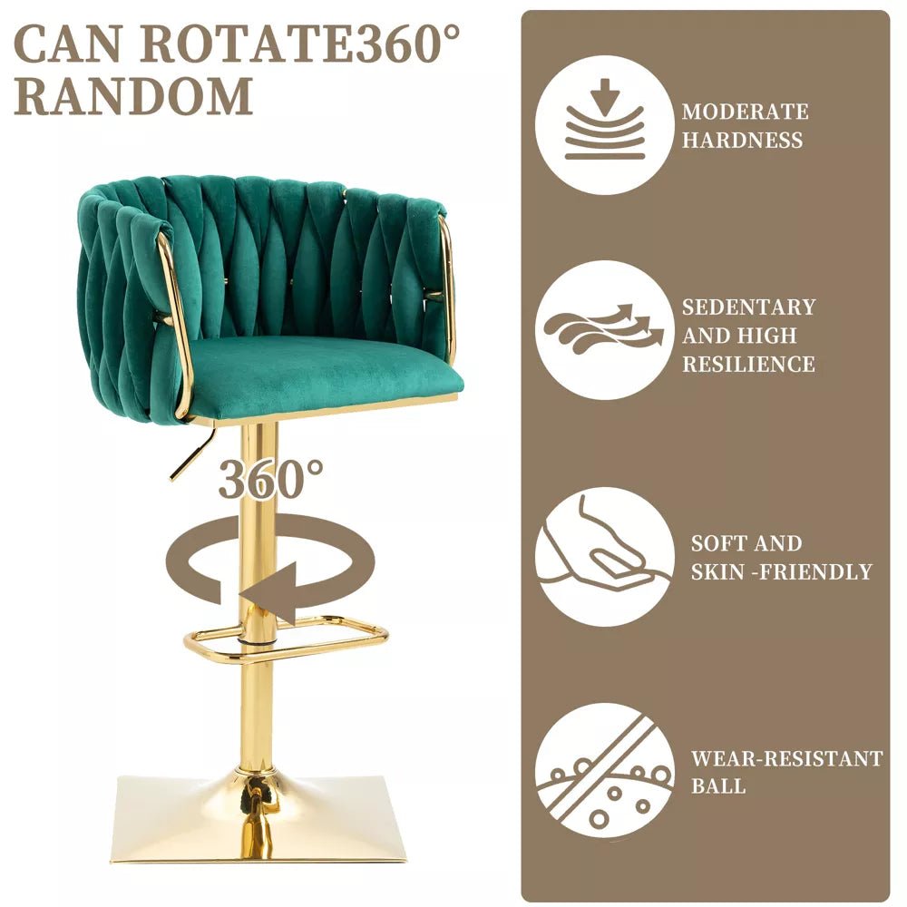 SERENITà Modern Velvet Breakfast Bar Stools Swivel Barstools, Green