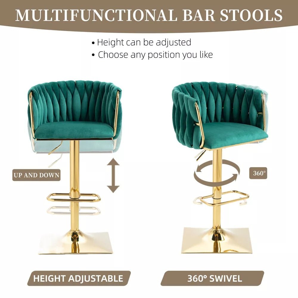 SERENITà Modern Velvet Breakfast Bar Stools Swivel Barstools, Green