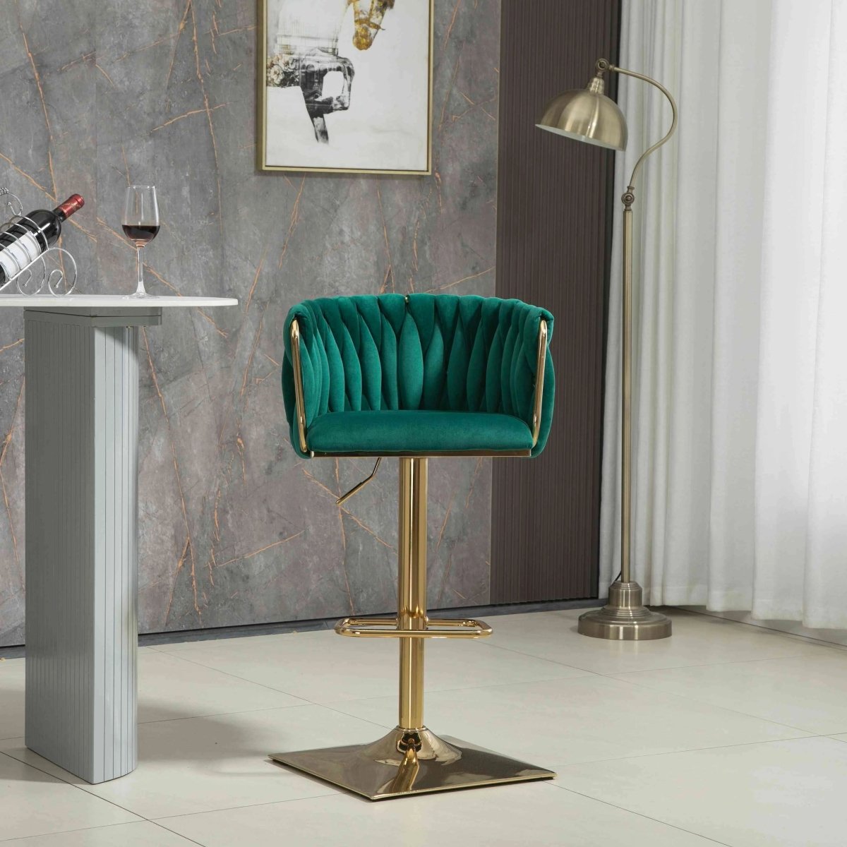 SERENITà Modern Velvet Breakfast Bar Stools Swivel Barstools, Green