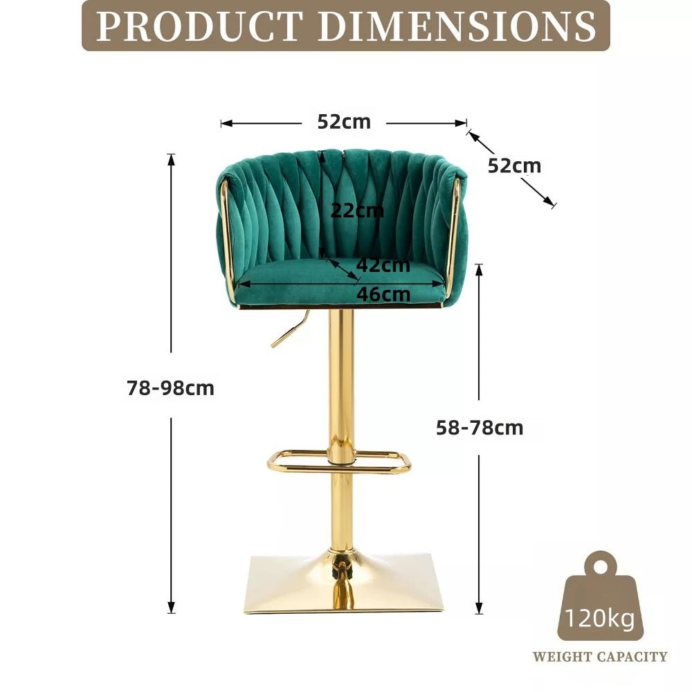 SERENITà Modern Velvet Breakfast Bar Stools Swivel Barstools, Green