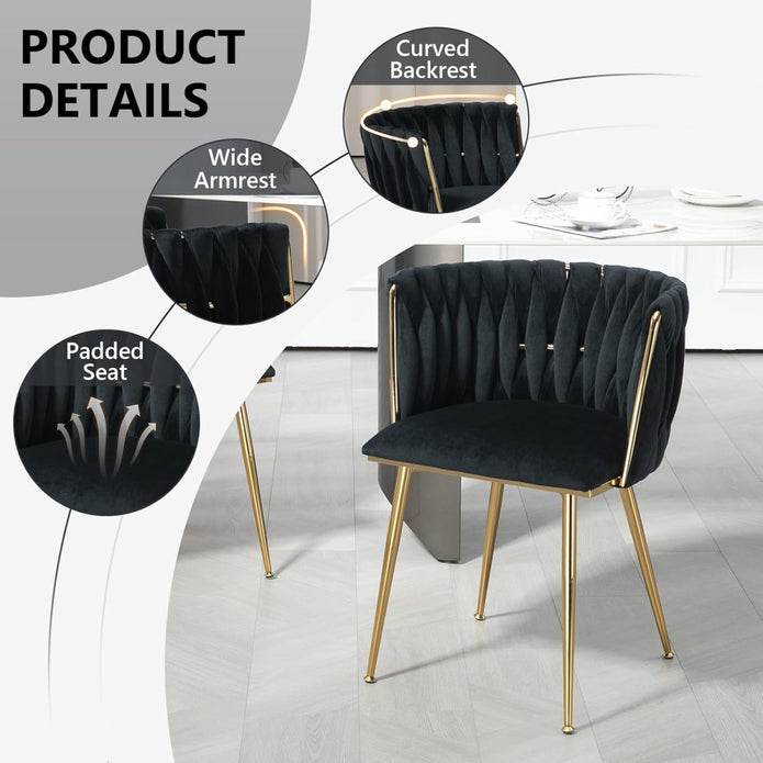 SERENITà Black Modern Hand Weaving Dining Chairs,Velvet