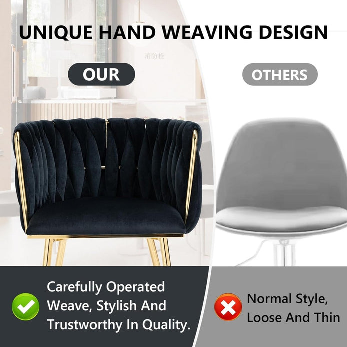 SERENITà Black Modern Hand Weaving Dining Chairs,Velvet