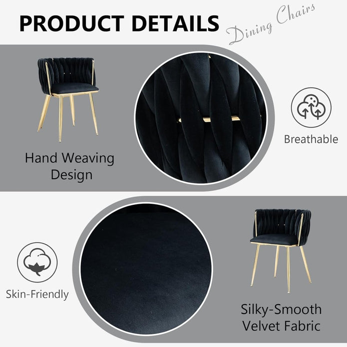 SERENITà Black Modern Hand Weaving Dining Chairs,Velvet
