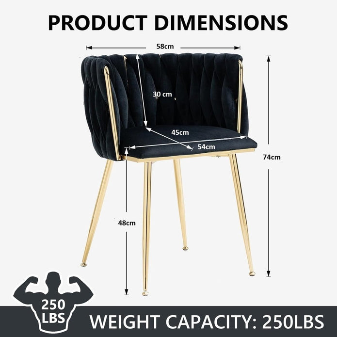 SERENITà Black Modern Hand Weaving Dining Chairs,Velvet