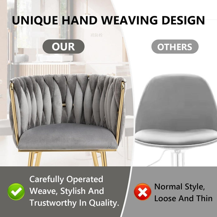 SERENITà Grey Modern Hand Weaving Dining Chairs,Velvet Upholstered