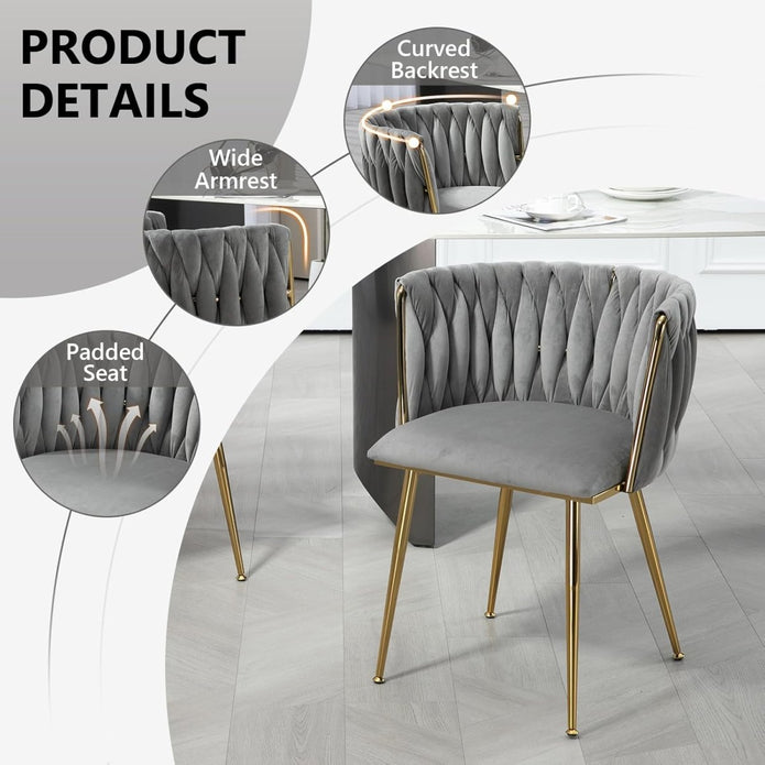 SERENITà Grey Modern Hand Weaving Dining Chairs,Velvet Upholstered