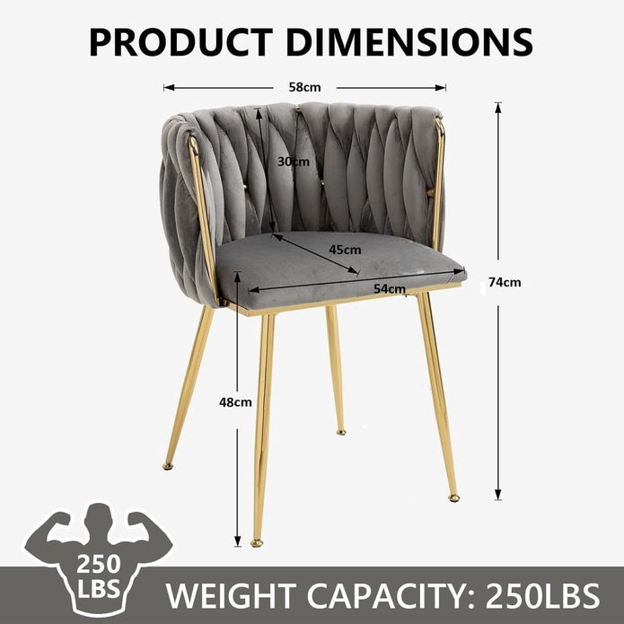 SERENITà Grey Modern Hand Weaving Dining Chairs,Velvet Upholstered