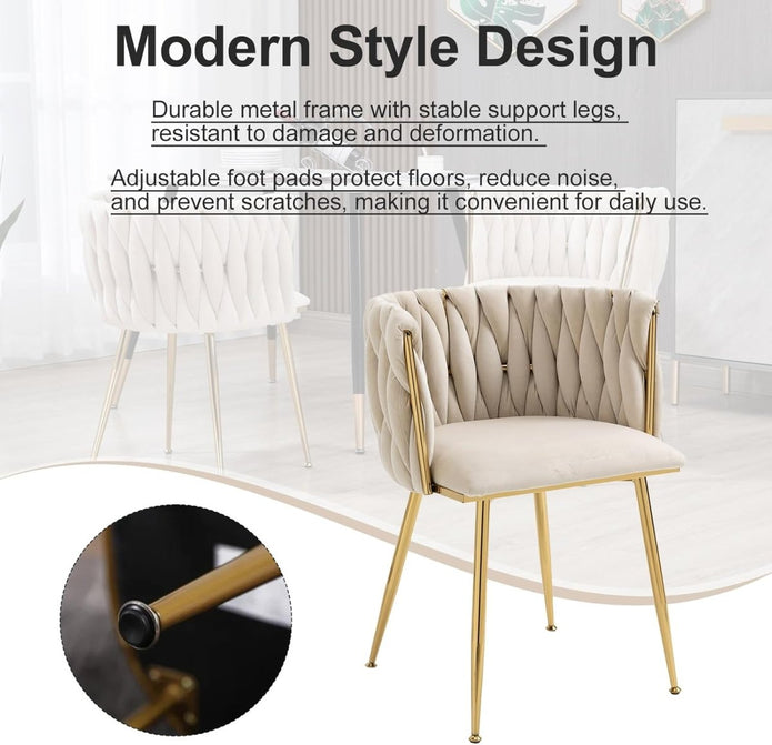 SERENITà Ivory Modern Hand Weaving Dining Chairs,Velvet